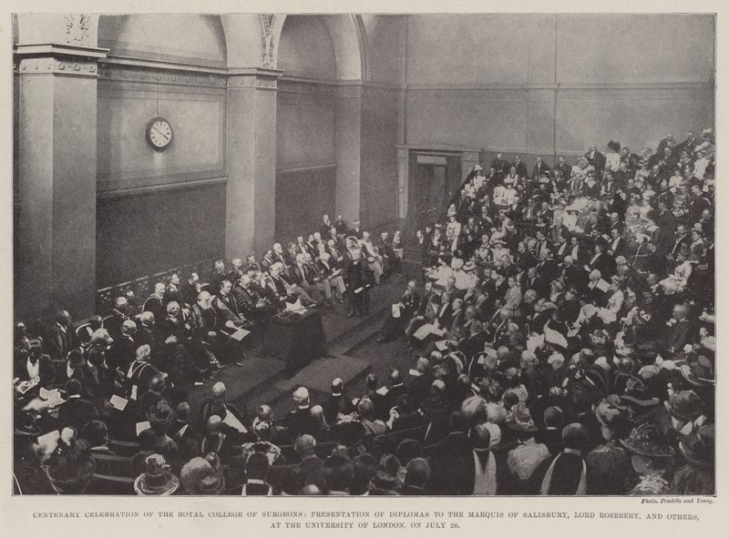 Eeuwfeestviering van het Royal College of Surgeons, uitreiking van diploma
