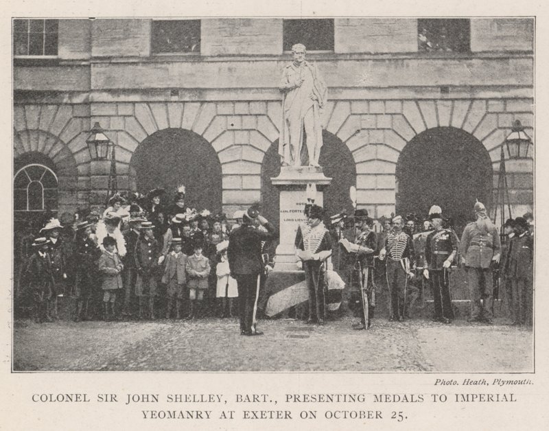 Kolonel Sir John Shelley, Baronet, presenteert Medailles aan Imperial Yeomanry in Exeter op 25 oktober door English Photographer
