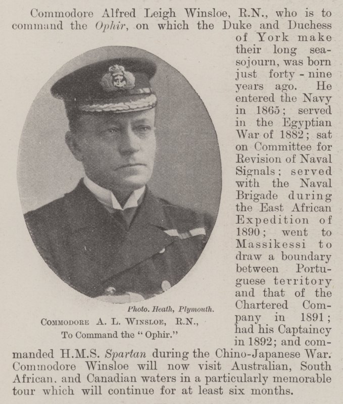 Commandant A L Winsloe, RN, om het bevel over de Ophir te voeren door English Photographer