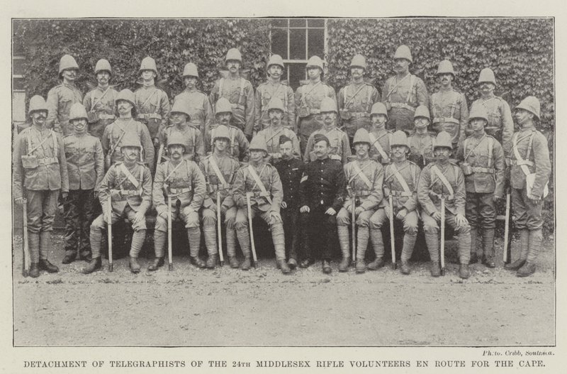 Detachement telegrafisten van de 24e Middlesex Rifle Volunteers op weg naar de Kaap door English Photographer