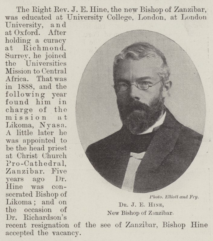 Dr J E Hine, Nieuwe Bisschop van Zanzibar door English Photographer