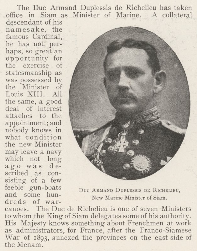 Hertog Armand Duplessis de Richelieu, Nieuwe Marineminister van Siam door English Photographer