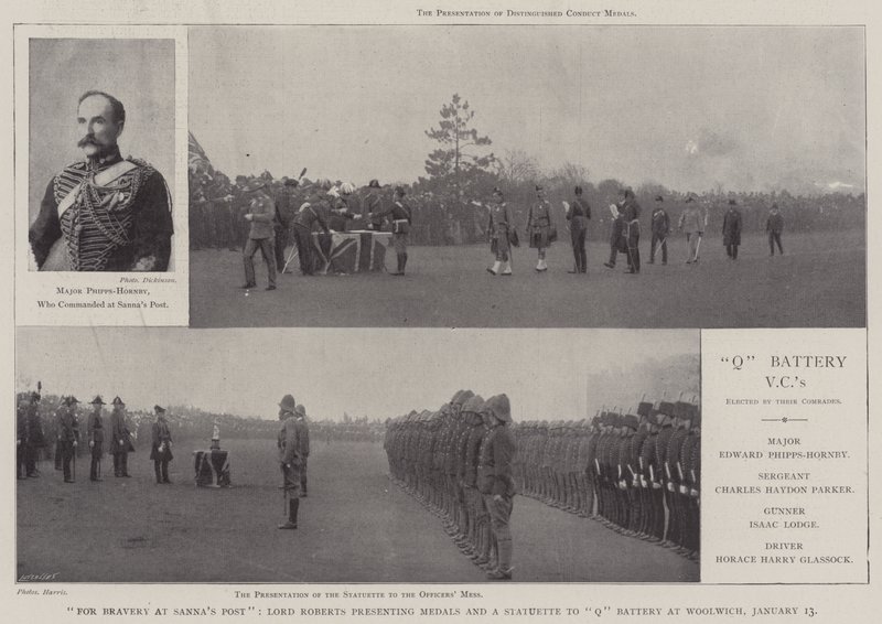 Voor moed in Sannas Post, Lord Roberts reikt medailles en een beeldje uit aan Q Battery in Woolwich, 13 januari door English Photographer