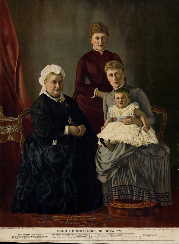 Vier Generaties van Koninklijkheid (Koningin Victoria, Prinses Beatrice, Prinses Victoria Alberta en Prinses Alice) door English Photographer