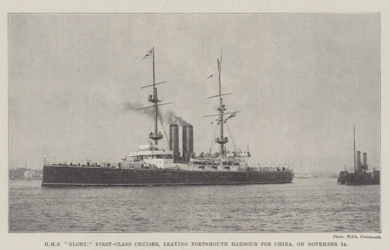 HMS Glory, eersteklas kruiser, vertrekt uit de haven van Portsmouth naar China op 24 november door English Photographer