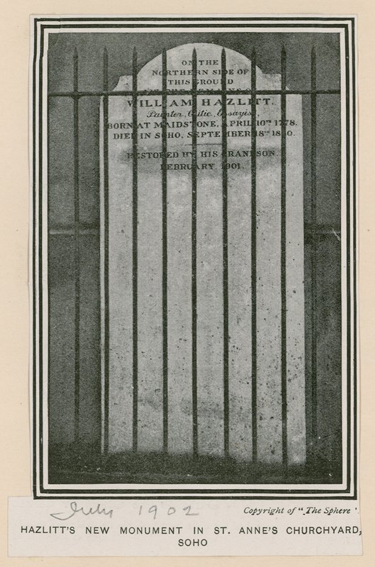 Hazlitts nieuw monument in St. Annes Kerkhof, Soho door English Photographer