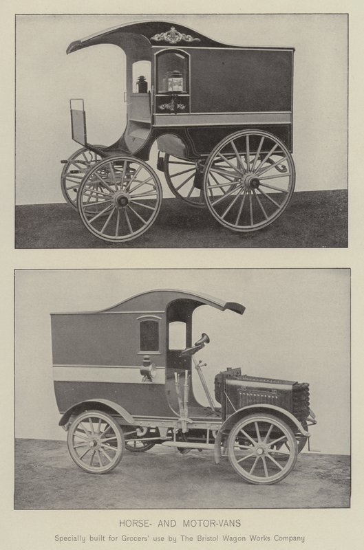 Paard en motorwagens (zwart-wit foto) door English Photographer