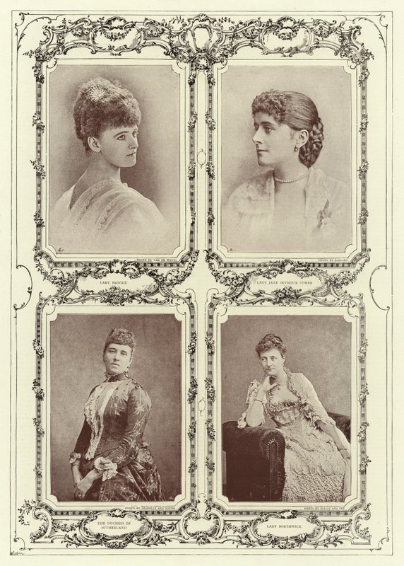 Lady Brooke, Lady Jane Seymour Combe, De Hertogin van Sutherland; Lady Borthwick door English Photographer
