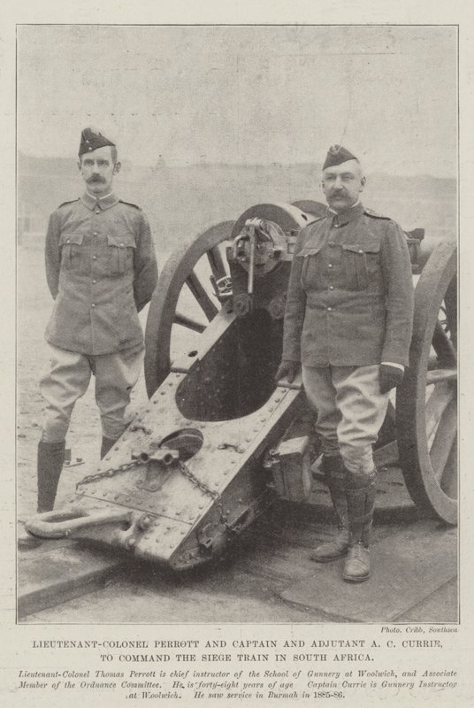 Luitenant-kolonel Perrott en kapitein en adjudant A C Currie, bevelhebber van de belegeringstrein in Zuid-Afrika door English Photographer