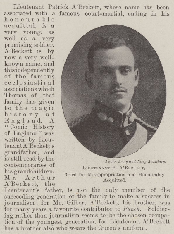 Luitenant P ABeckett, berecht voor verduistering en eervol vrijgesproken door English Photographer