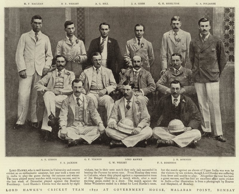 Lord Hawkes Cricketteam 1892 in het Regeringshuis, Malabar Point, Bombay door English Photographer