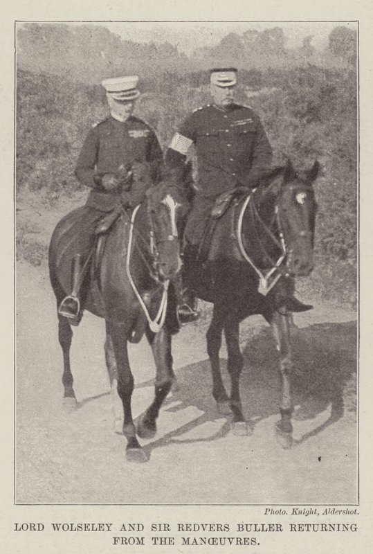 Lord Wolseley en Sir Redvers Buller terugkerend van de manoeuvres door English Photographer