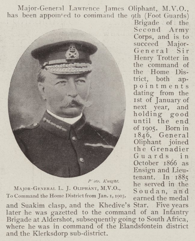 Generaal-majoor L J Oliphant, MVO, om het thuisdistrict te commanderen vanaf 1 januari 1903 door English Photographer