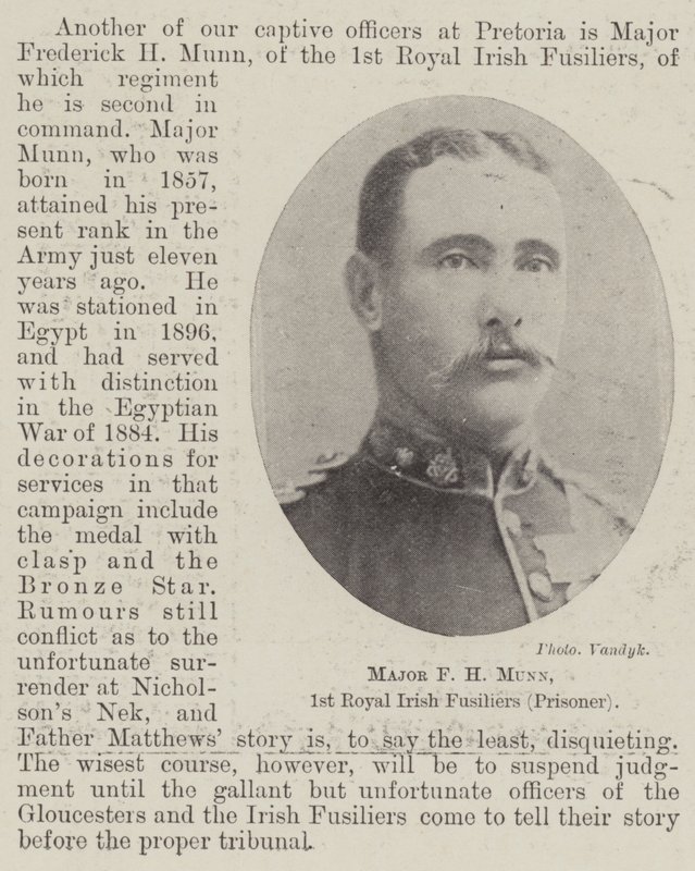Majoor F H Munn, 1e Royal Irish Fusiliers (Gevangene) door English Photographer