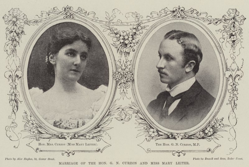 Huwelijk van de Eerwaarde G N Curzon en Miss Mary Leiter door English Photographer