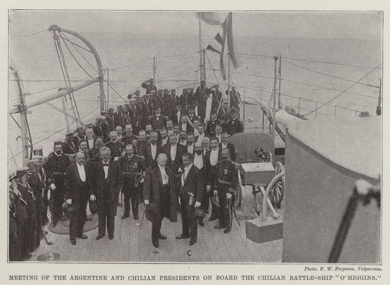 Ontmoeting van de Argentijnse en Chileense Presidenten aan Boord van het Chileense Slagschip OHiggins door English Photographer