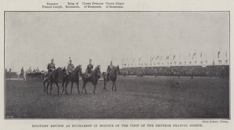 Militaire parade in Boekarest ter ere van het bezoek van keizer Frans Jozef door English Photographer
