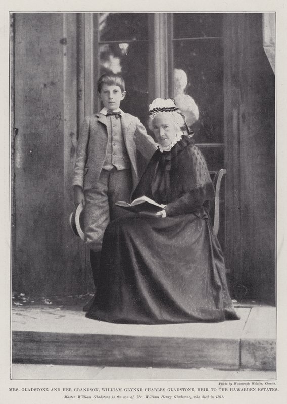 Mevrouw Gladstone en haar kleinzoon, William Glynne Charles Gladstone, erfgenaam van de Hawarden-landgoederen door English Photographer