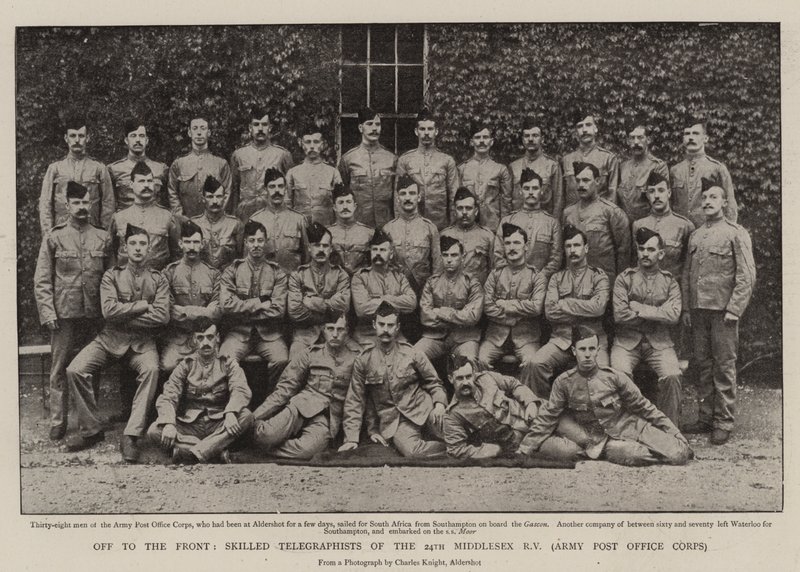 Op naar het front, bekwame telegrafisten van de 24e Middlesex Rifle Volunteers, Army Post Office Corps door English Photographer