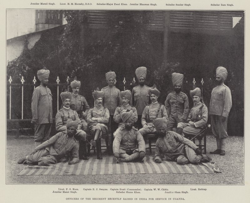 Officieren van het regiment dat onlangs in India is opgericht voor dienst in Oeganda door English Photographer