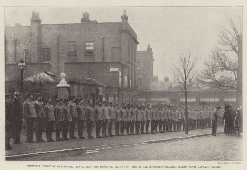 Prinses Henry van Battenberg inspecteert de Imperial Yeomanry, Hare Koninklijke Hoogheid schudt de hand van kapitein Seeley door English Photographer