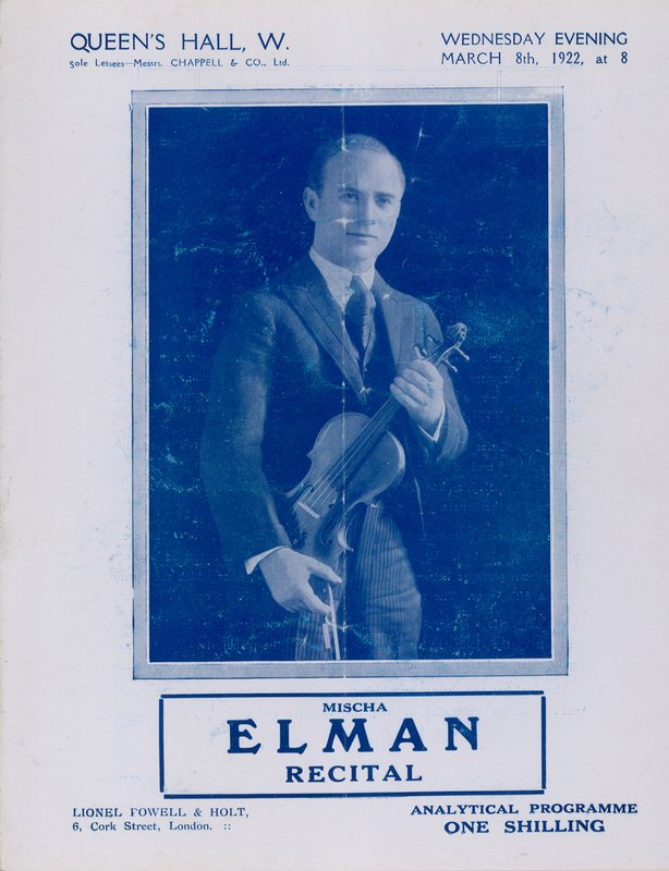 Programma voor Mischa Elman Recital, Queens Hall, op 8 maart 1922 door English Photographer