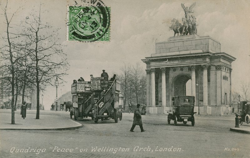 Quadriga Vrede op Wellington Arch in Londen. Ansichtkaart verzonden in 1913 door English Photographer