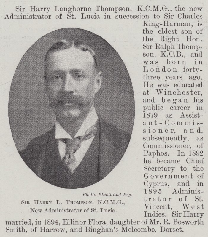 Sir Harry L Thompson, KCMG, nieuwe beheerder van St Lucia door English Photographer
