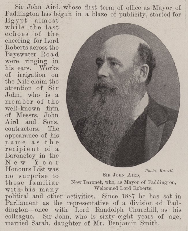 Sir John Aird, nieuwe baronet, die als burgemeester van Paddington Lord Roberts verwelkomde door English Photographer