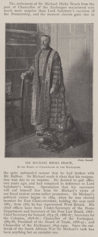 Sir Michael Hicks Beach, in zijn gewaden als kanselier van de schatkist door English Photographer