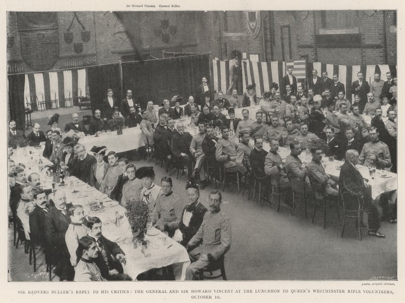 Sir Redvers Bullers antwoord aan zijn critici, de generaal en Sir Howard Vincent bij de lunch voor Queens Winchester Rifle Volunteers, 10 oktober door English Photographer