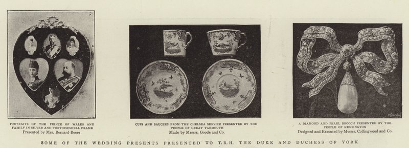 Enkele van de Huwelijkscadeaus aangeboden aan TRH de Hertog en Hertogin van York door English Photographer