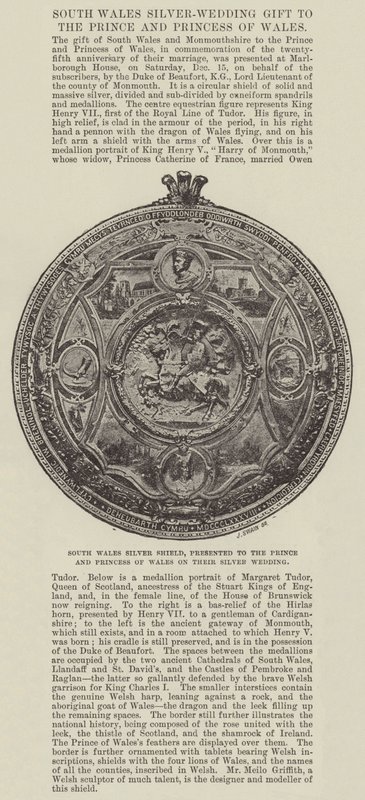Zilveren schild van Zuid-Wales, aangeboden aan de prins en prinses van Wales bij hun zilveren bruiloft door English Photographer