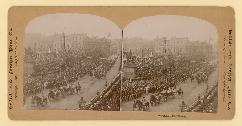 Stereografische afdruk van het diamanten jubileum van koningin Victoria door English Photographer