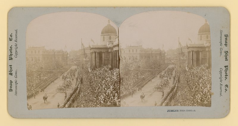 Stereoscopische afdruk van het diamanten jubileum van koningin Victoria, 28 juni 1897 door English Photographer