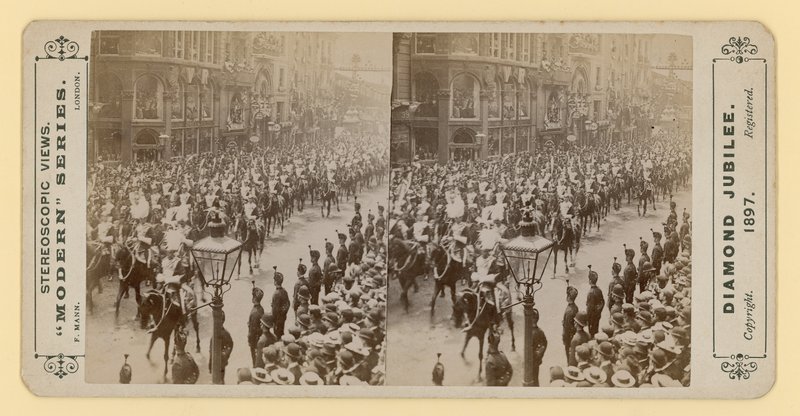 Stereoscopische afdruk van het diamanten jubileum van koningin Victoria, 28 juni 1897 door English Photographer