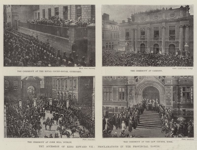 De troonsbestijging van koning Edward VII, proclamaties in de provinciale steden door English Photographer