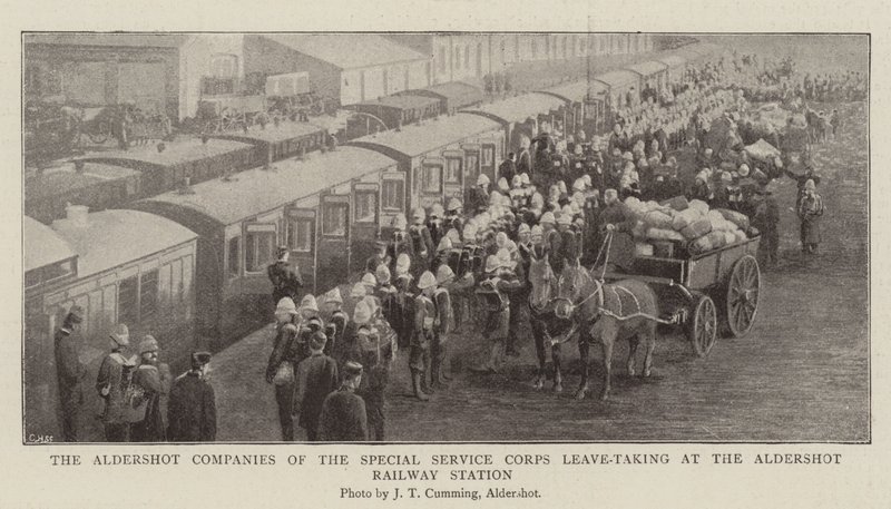 De Aldershot-compagnieën van het Special Service Corps nemen afscheid op het Aldershot-treinstation door English Photographer