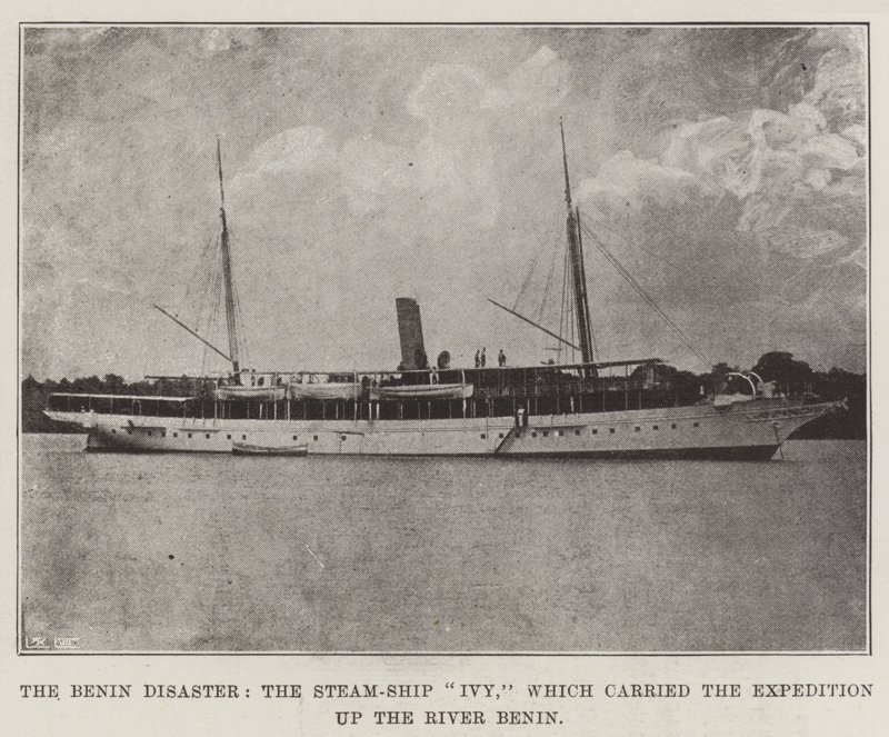 De Benin-ramp, het stoomschip Ivy, dat de expeditie de Benin-rivier op bracht door English Photographer