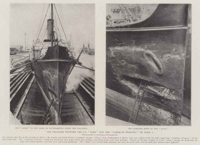De Botsing tussen de SS Alma en de Cambrian Princess op 1 april door English Photographer