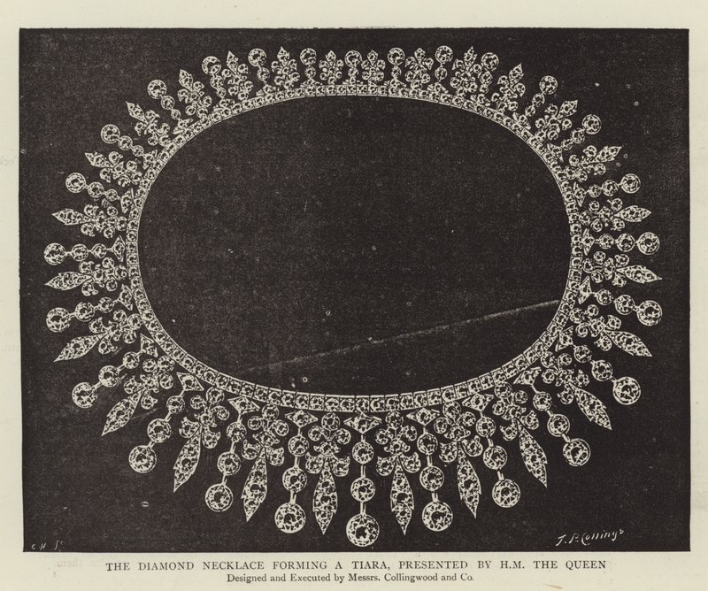 De Diamanten Ketting die een Tiara vormt, aangeboden door HM de Koningin door English Photographer