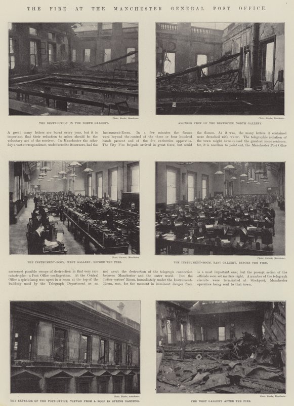 De brand in het Manchester General Post Office door English Photographer