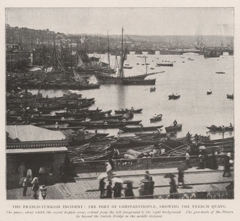 Het Frans-Turkse Incident, de Haven van Constantinopel, met de Franse Kades door English Photographer
