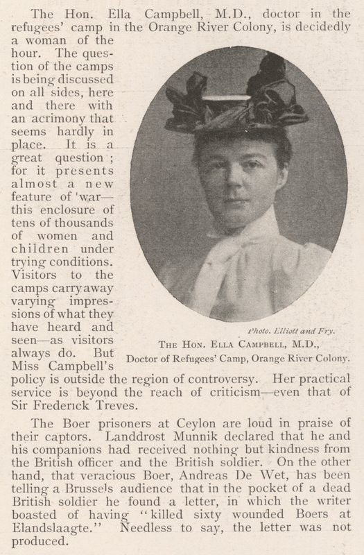 De Eerwaarde Ella Campbell, MD, Dokter van het Vluchtelingenkamp, Orange River Colony door English Photographer