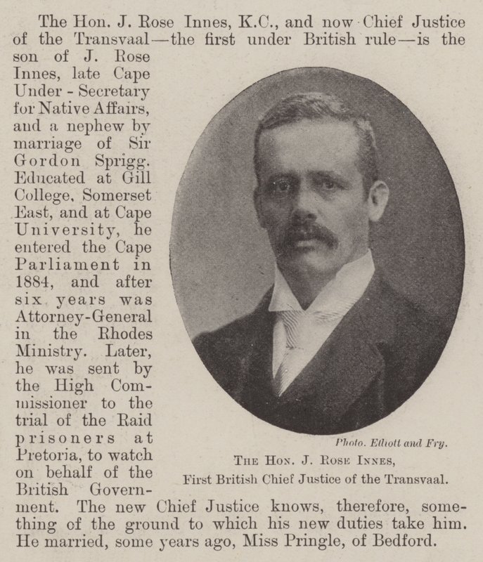 De eerwaarde J Rose Innes, eerste Britse opperrechter van de Transvaal door English Photographer