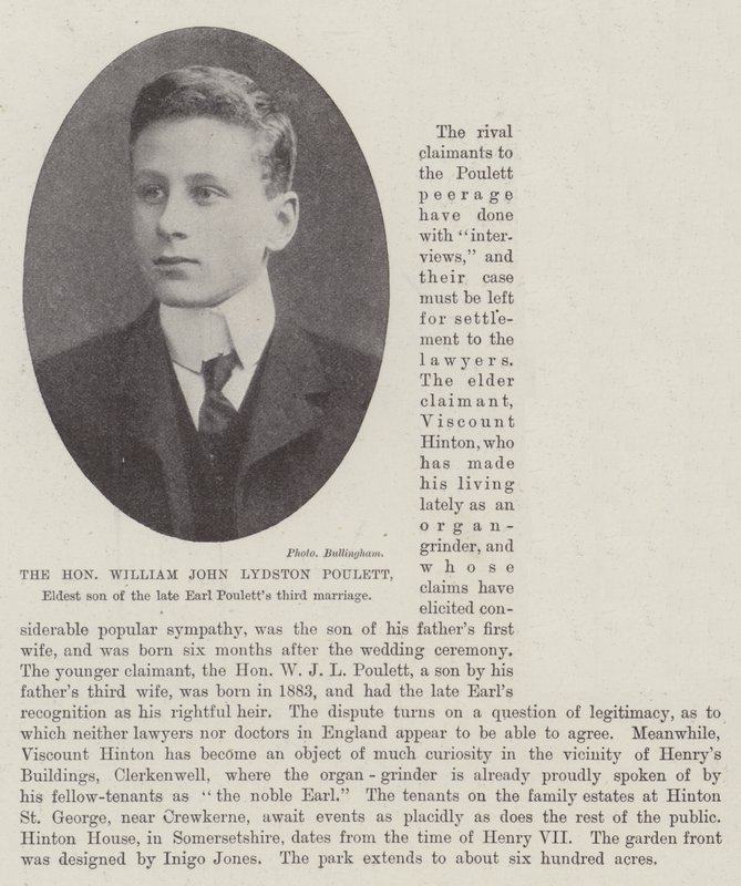 De eerwaarde William John Lydston Poulett, oudste zoon van het derde huwelijk van de overleden graaf Poulett door English Photographer