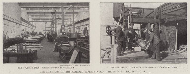 De Konings Cruise, de Portland Torpedo-Works, bezocht door Zijne Majesteit op 4 april door English Photographer