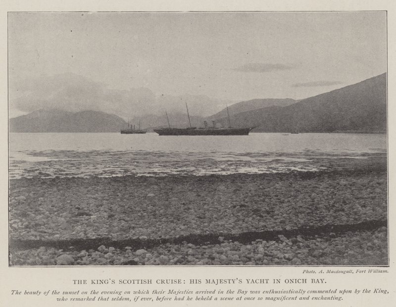 De Schotse cruise van de koning, het jacht van Zijne Majesteit in Onich Bay door English Photographer