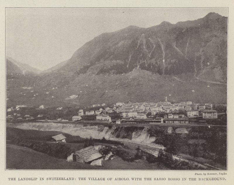 De Aardverschuiving in Zwitserland, het Dorp Airolo, met de Sasso Rosso op de Achtergrond door English Photographer