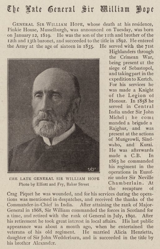 De overleden generaal Sir William Hope door English Photographer
